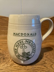 Beige/oatmeal glaze with MacDonald clan crest tankard