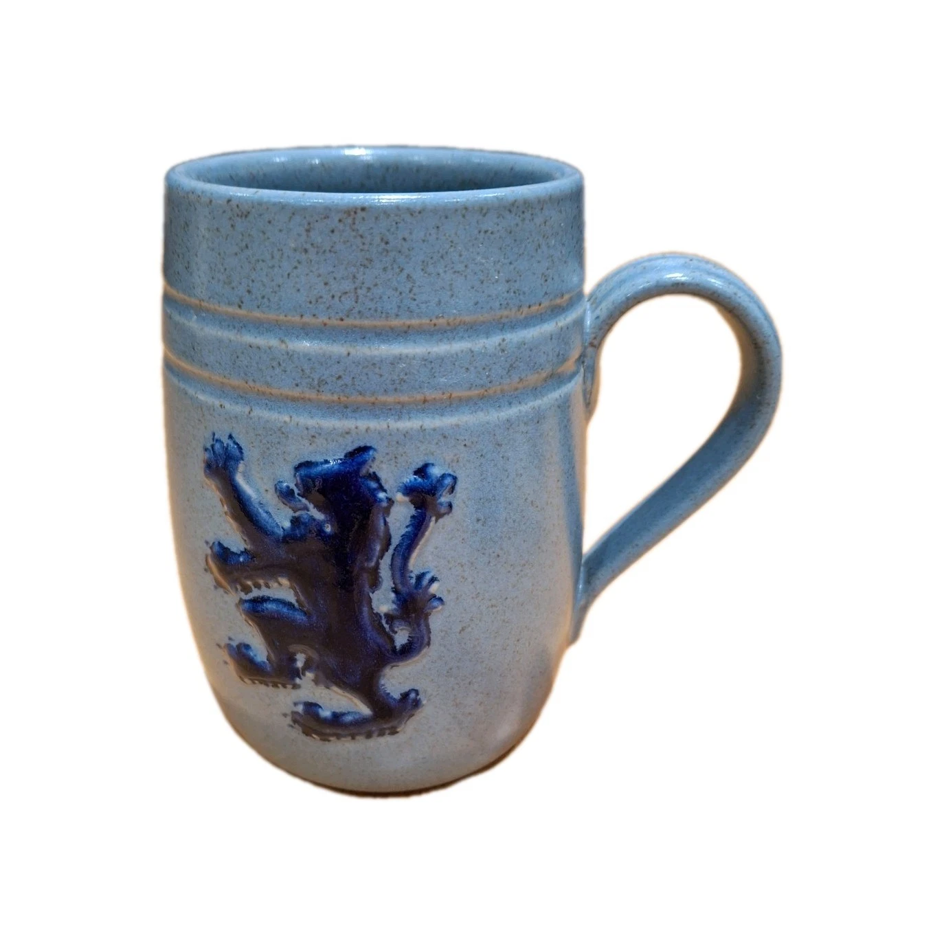Soft blue-gray speckled with cobalt Lion Rampant tankard (N9 code example)