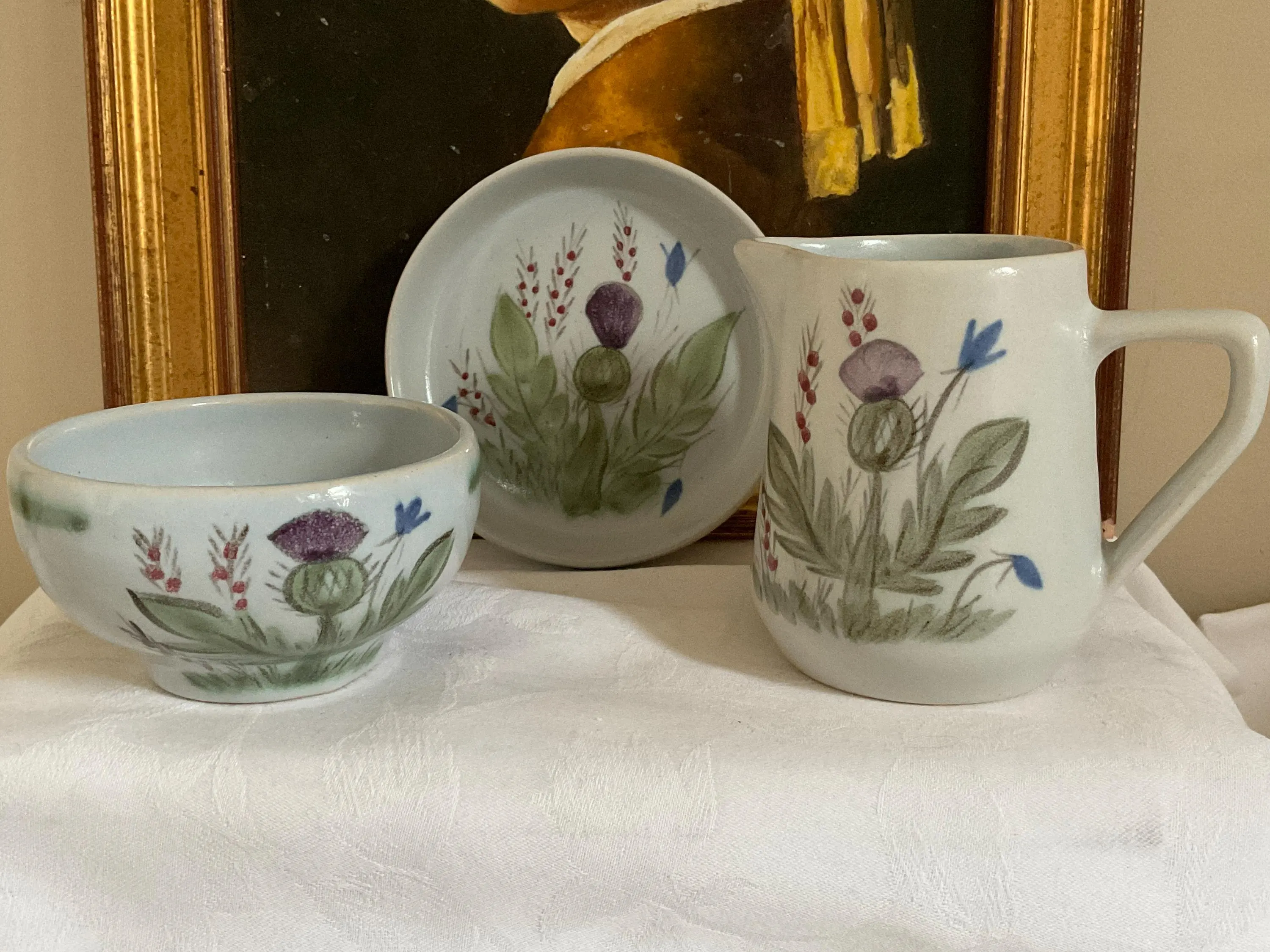 Vintage Buchan Thistleware jug, dish, and bowl set
